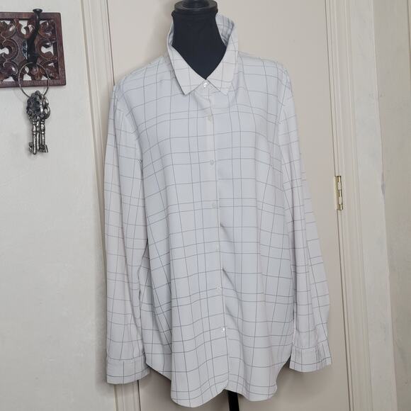 Eileen Fisher Windowpane Ivory Point Collar Lightweight Button Down Shirt✨️XL - Picture 10 of 10